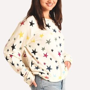 Monrow Womens Falling Stars Oversized Raglan Sweatshirt, Soft, Size Medium